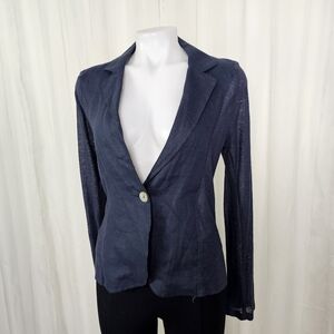 Idillio Positano Navy Blue Fine Knit Linen Sweater Blazer Size Small